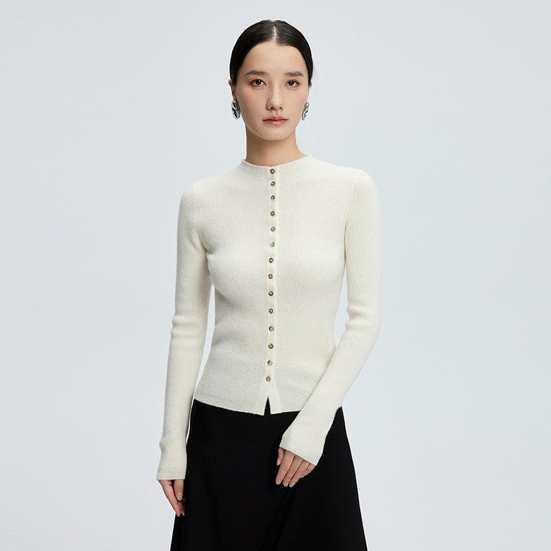 Cardigan col montant mi-haut en cachemire pour femme, coupe slim, pull court fin - IVOIRART.COM