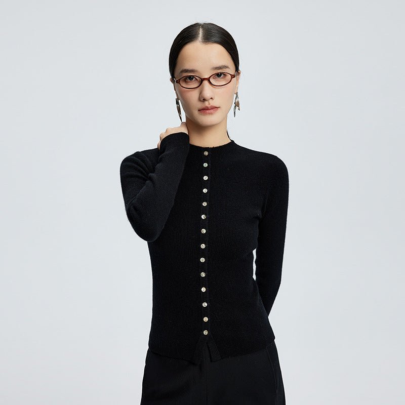 Cardigan col montant mi-haut en cachemire pour femme, coupe slim, pull court fin - IVOIRART.COM