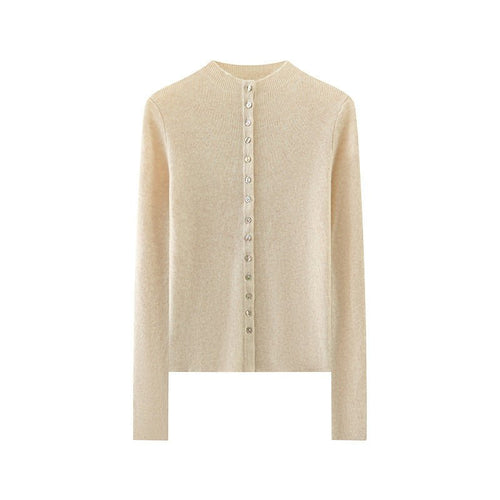 Cardigan col montant mi-haut en cachemire pour femme, coupe slim, pull court fin - IVOIRART.COM