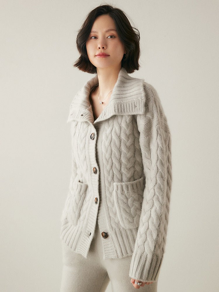 Cardigan col roulé cachemire style français pour femmes - Loose, camel, M/L chic - IVOIRART.COM