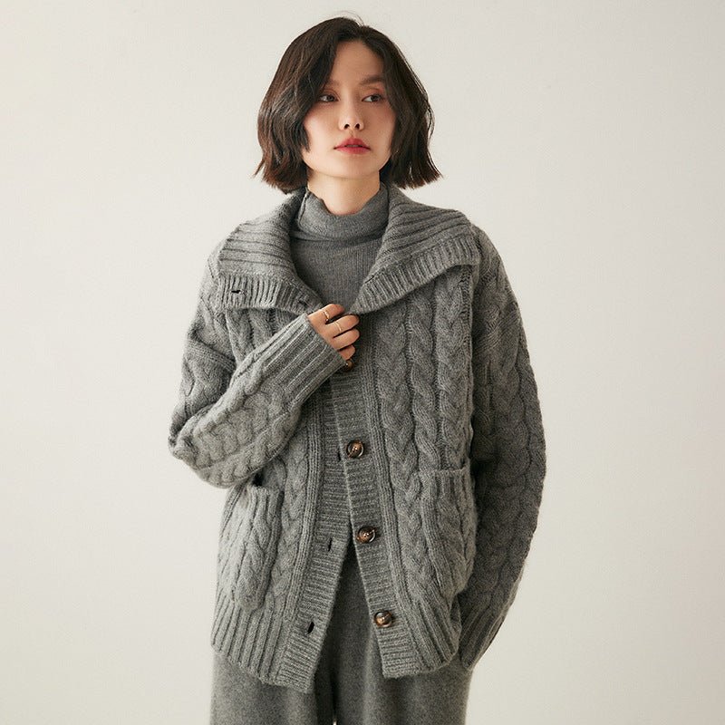 Cardigan col roulé cachemire style français pour femmes - Loose, camel, M/L chic - IVOIRART.COM