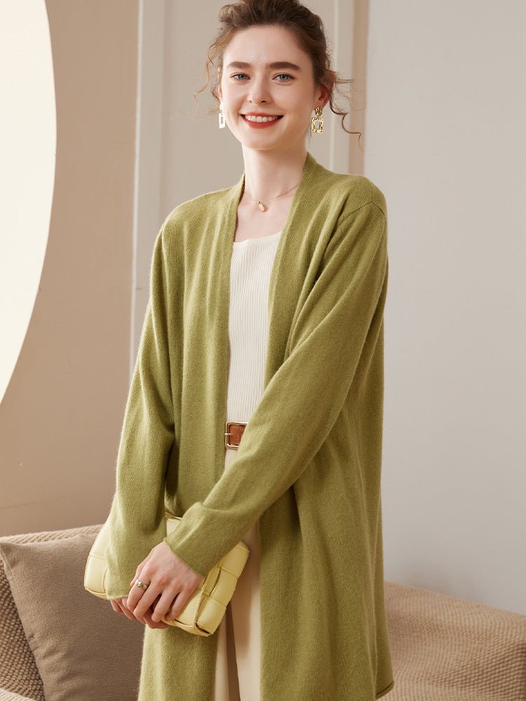 Cardigan côtelé en cachemire pour femme, mi-long, manches longues, style élégant - IVOIRART.COM