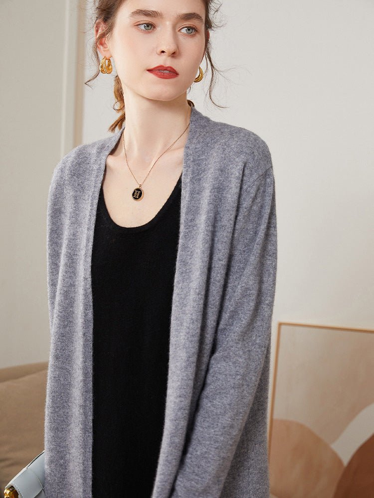 Cardigan côtelé en cachemire pour femme, mi-long, manches longues, style élégant - IVOIRART.COM