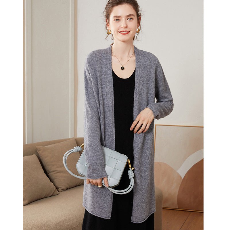 Cardigan côtelé en cachemire pour femme, mi-long, manches longues, style élégant - IVOIRART.COM