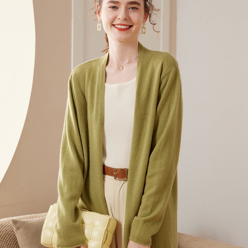 Cardigan côtelé en cachemire pour femme, mi-long, manches longues, style élégant - IVOIRART.COM