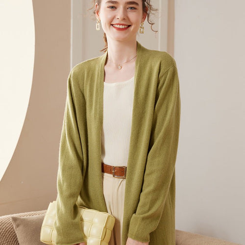 Cardigan côtelé en cachemire pour femme, mi-long, manches longues, style élégant - IVOIRART.COM