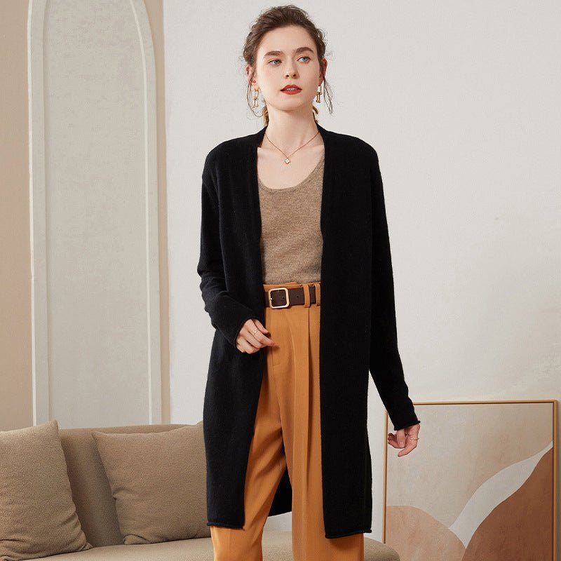 Cardigan côtelé en cachemire pour femme, mi-long, manches longues, style élégant - IVOIRART.COM