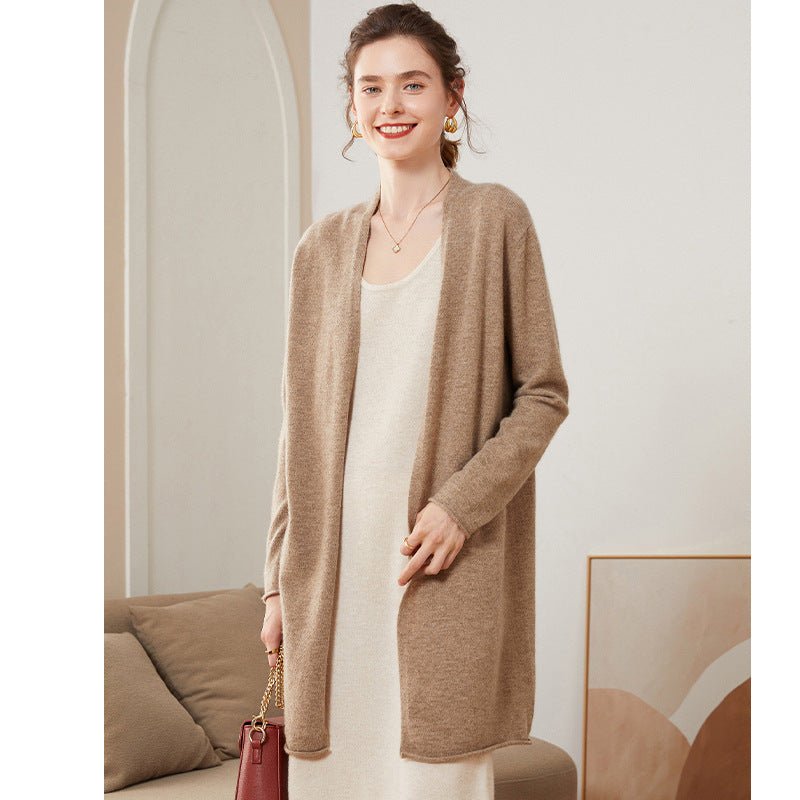 Cardigan côtelé en cachemire pour femme, mi-long, manches longues, style élégant - IVOIRART.COM