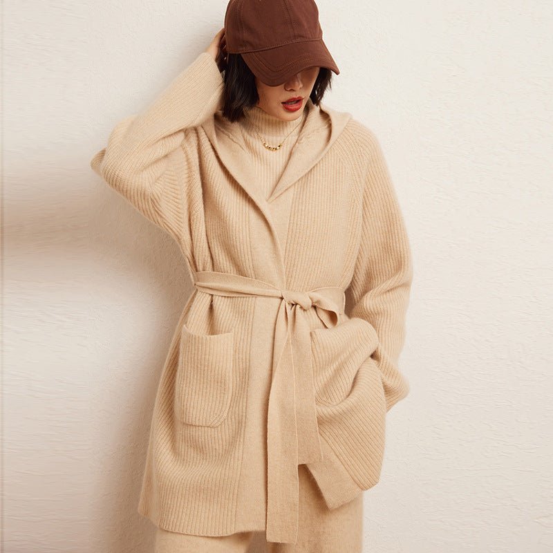Cardigan en cachemire double-face à capuche, loose, automne-hiver, taille unique. - IVOIRART.COM