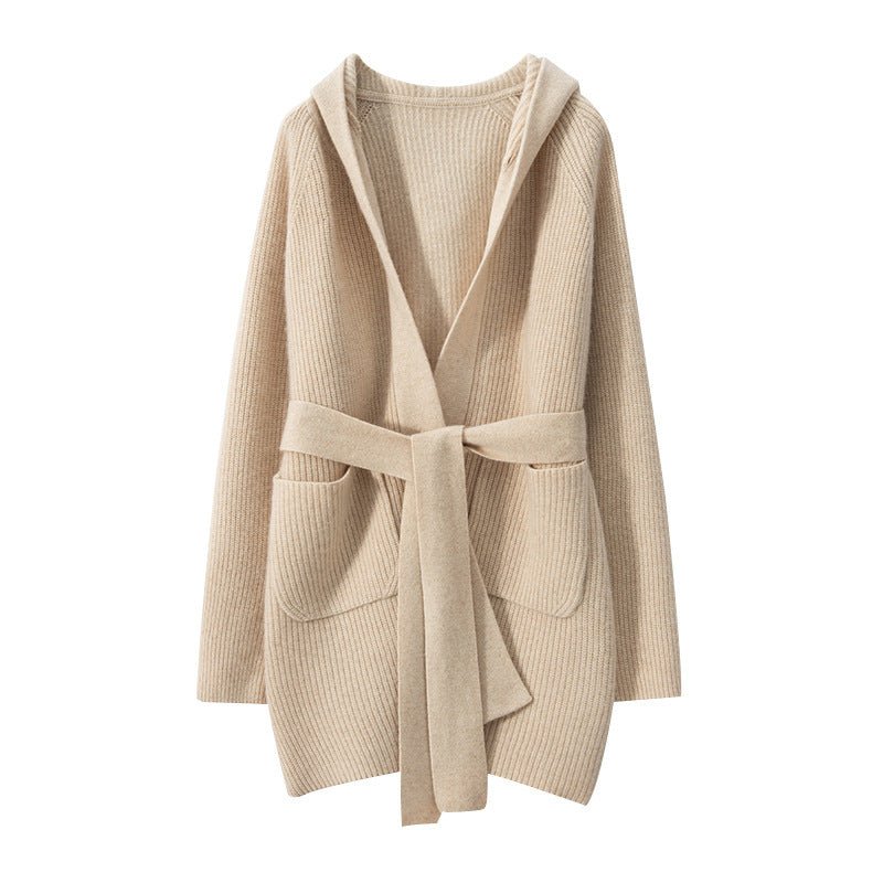 Cardigan en cachemire double-face à capuche, loose, automne-hiver, taille unique. - IVOIRART.COM