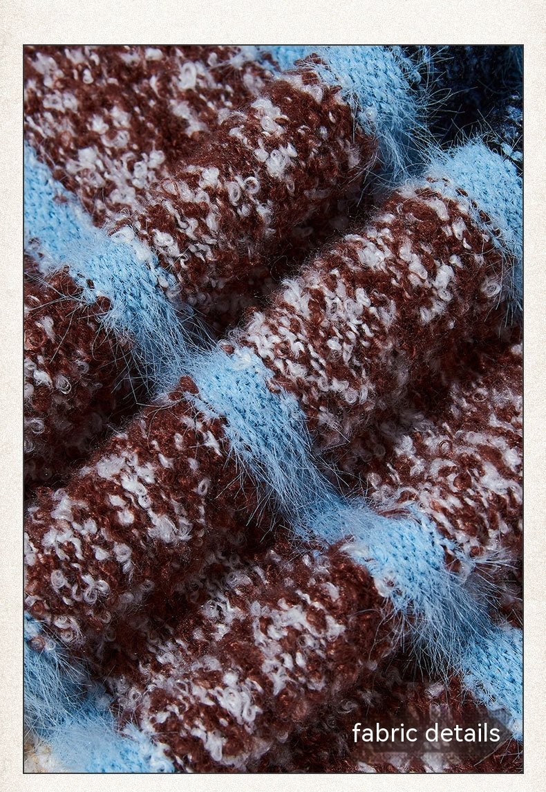 Cardigan rayé dopamine pour couple - Mohair synthétique doux style campus automne - IVOIRART.COM