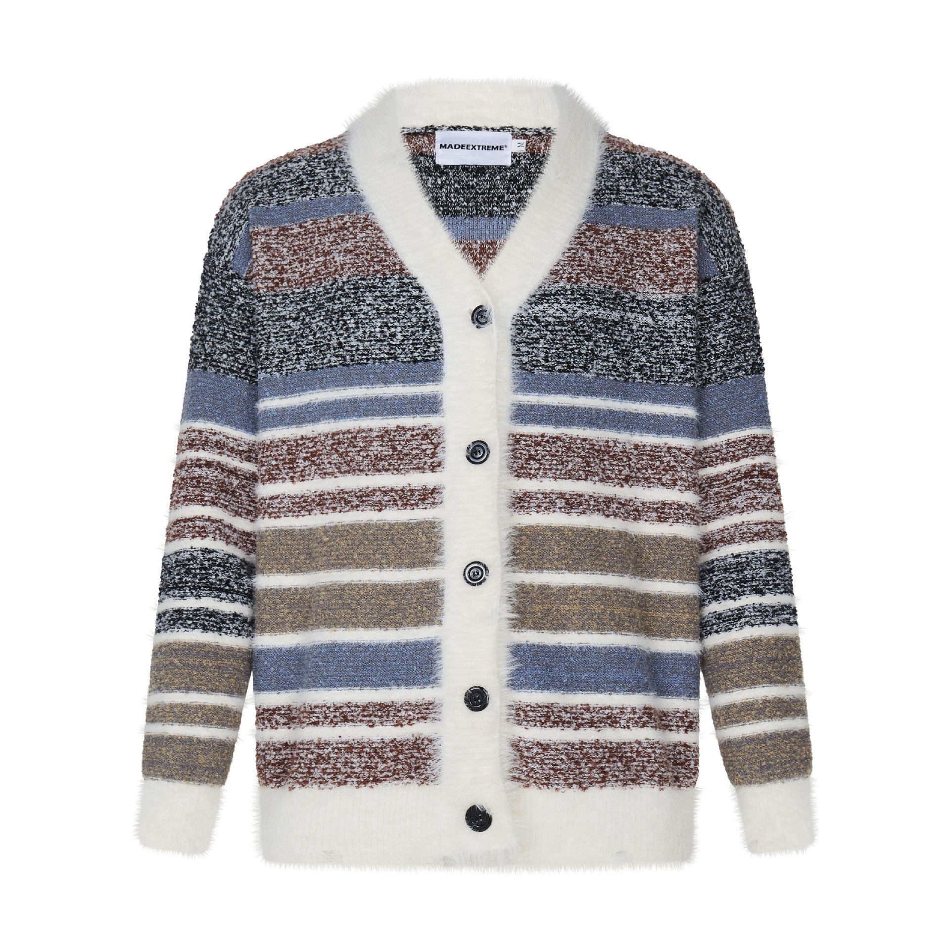 Cardigan rayé dopamine pour couple - Mohair synthétique doux style campus automne - IVOIRART.COM