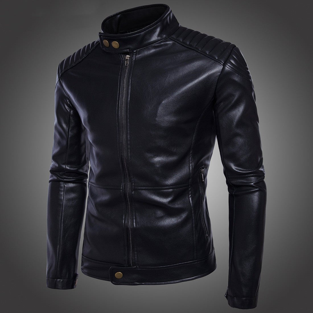 Carli Moto Veste en Cuir Homme Noir Coupe Ajustée Col Montant Fermeture Zippée! - IVOIRART.COM