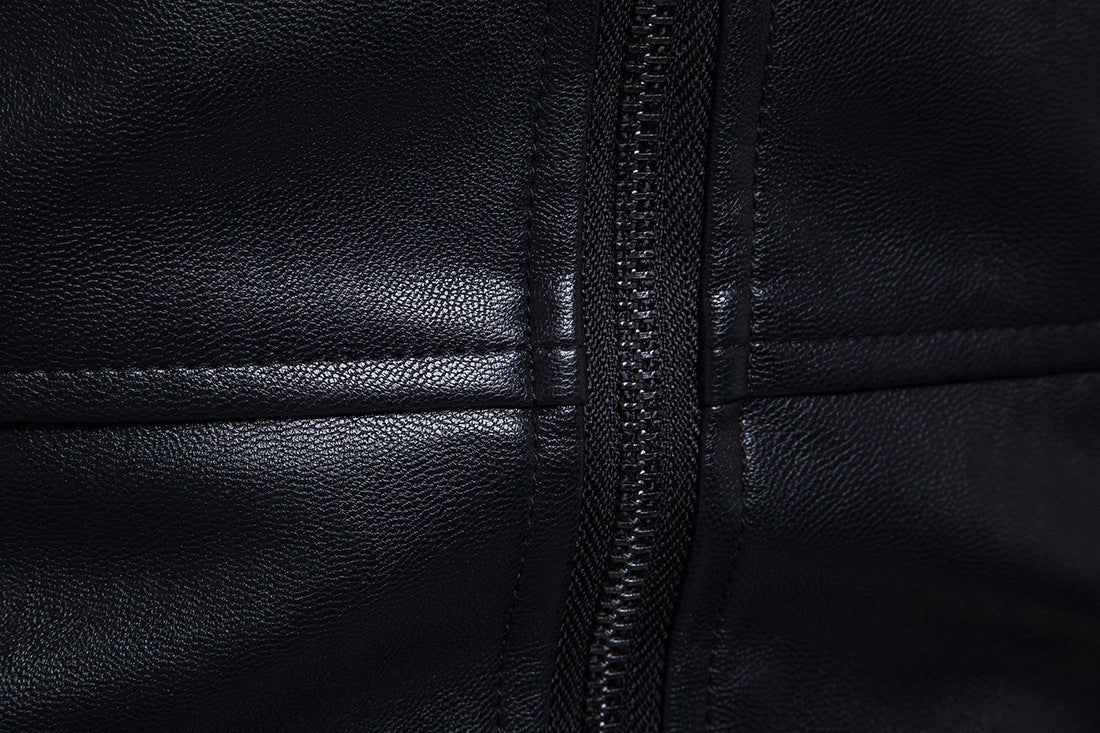 Carli Moto Veste en Cuir Homme Noir Coupe Ajustée Col Montant Fermeture Zippée! - IVOIRART.COM