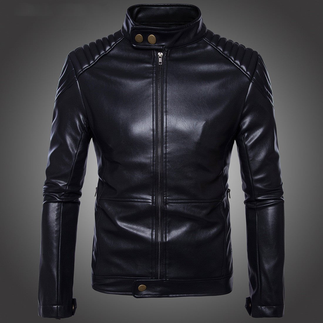 Carli Moto Veste en Cuir Homme Noir Coupe Ajustée Col Montant Fermeture Zippée! - IVOIRART.COM
