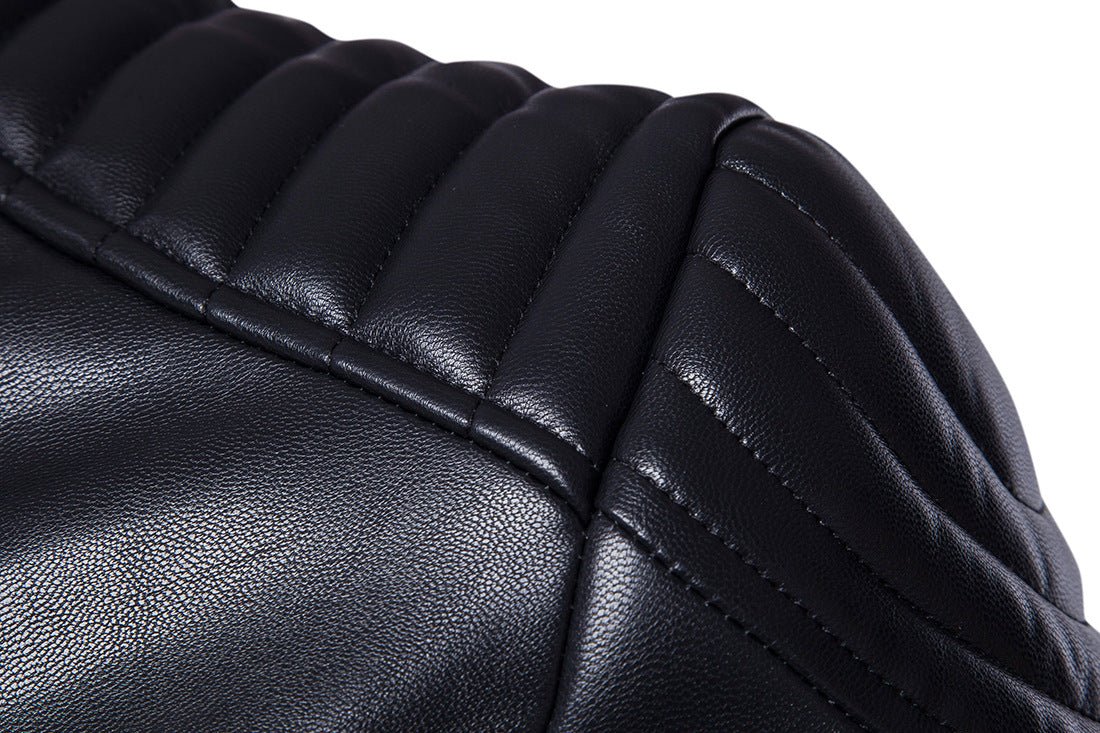Carli Moto Veste en Cuir Homme Noir Coupe Ajustée Col Montant Fermeture Zippée! - IVOIRART.COM