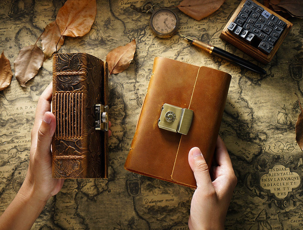 Carnet Vintage en Cuir de Vachette - Cahier Style Rétro Authentique - IVOIRART.COM