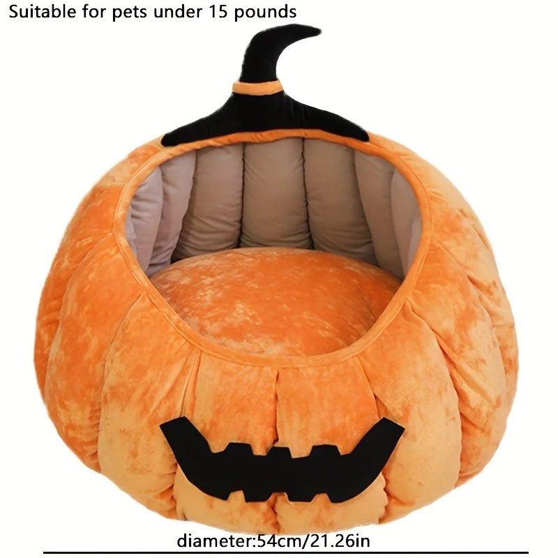 Cat Bed Cozy Halloween Pumpkin Pet Bed Warm Cartoon Devil Design Soft Plush Pet Nest For Cats & Small Dogs Winter Fall - IVOIRART.COM
