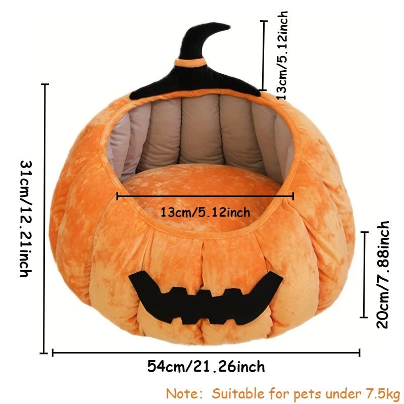 Cat Bed Cozy Halloween Pumpkin Pet Bed Warm Cartoon Devil Design Soft Plush Pet Nest For Cats & Small Dogs Winter Fall - IVOIRART.COM