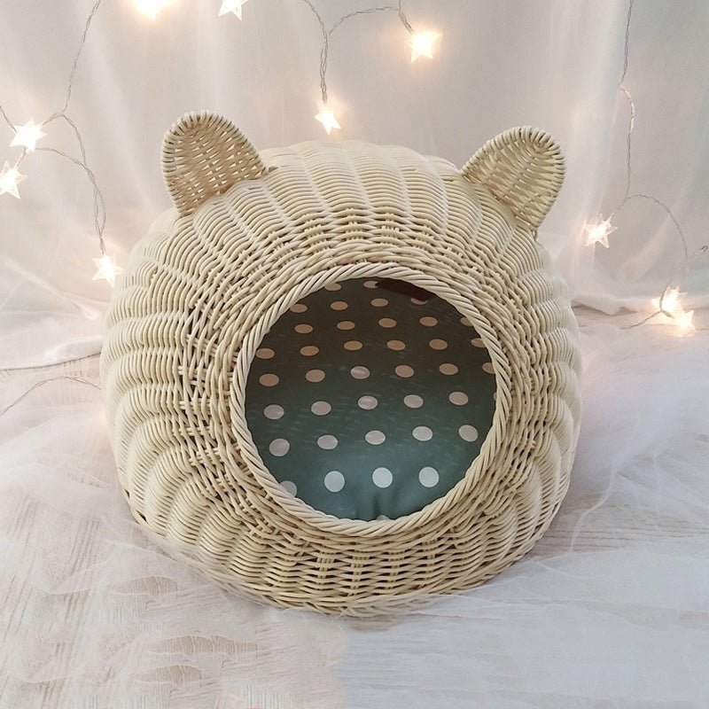 Cat nest rattan woven for all seasons, removable and washable - IVOIRART.COM
