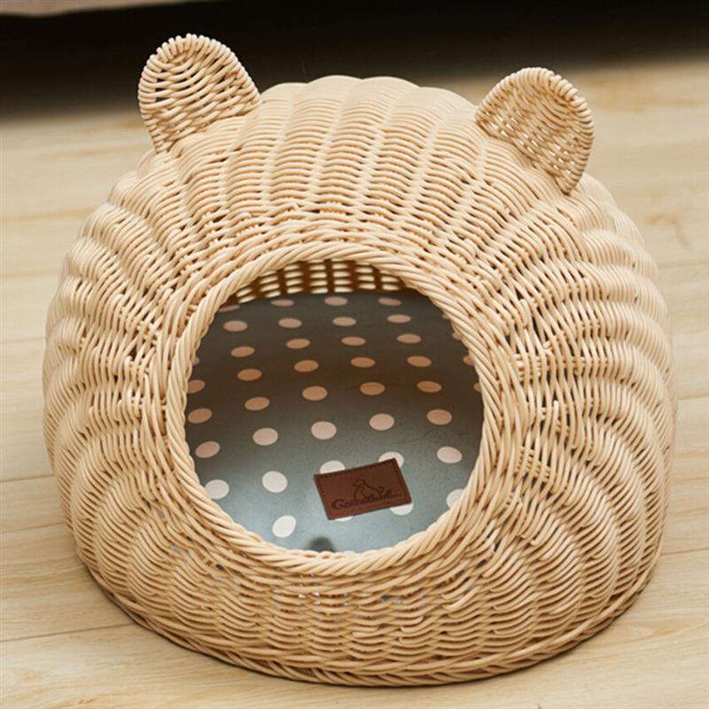 Cat nest rattan woven for all seasons, removable and washable - IVOIRART.COM