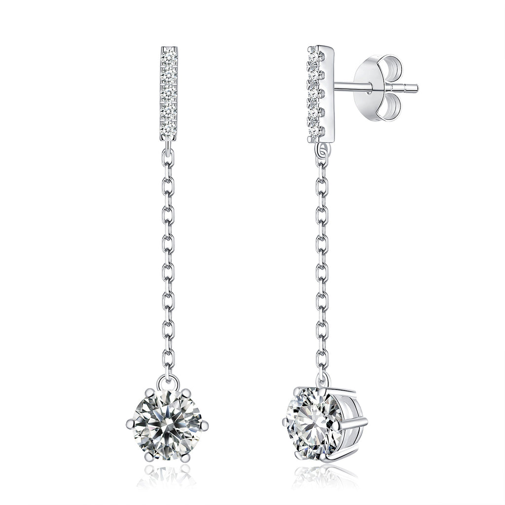Boucles d'Oreilles Pendantes Chaîne en Argent Sterling S925 Moissanite 0,5 ou 1CT Plaquées Platine, Élégant Coffret Cadeau Certifié GRA
