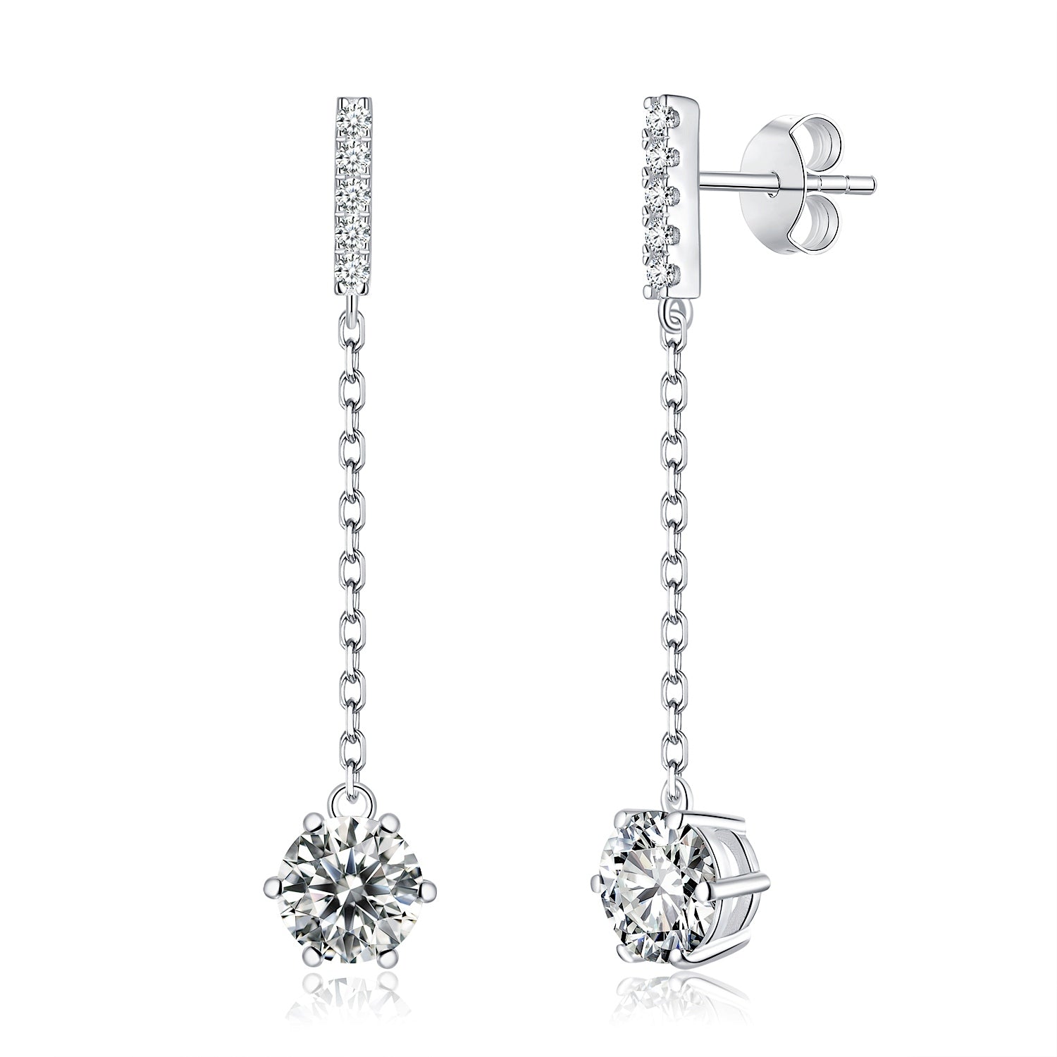 Boucles d'Oreilles Pendantes Chaîne en Argent Sterling S925 Moissanite 0,5 ou 1CT Plaquées Platine, Élégant Coffret Cadeau Certifié GRA