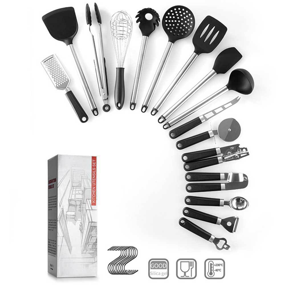 Set d'Ustensiles de Cuisine en Silicone avec Spatule et Cuillère, 16 pièces noir
