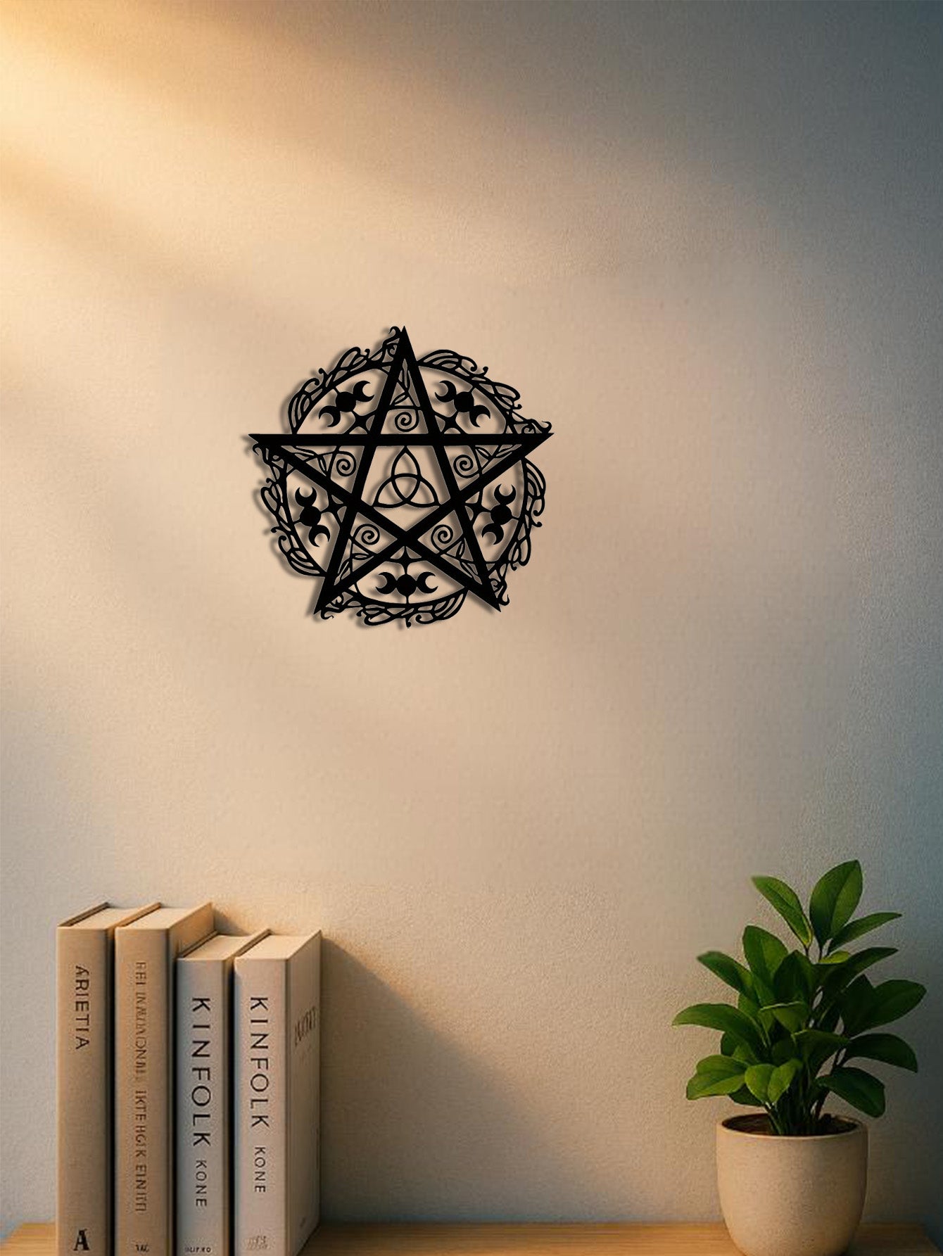 Art mural en fer Pentagramme Triple Lune Sculpture en métal unique Décor tendance étoile