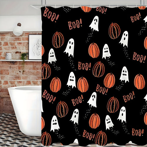 1 PIÈCE Ensemble de rideaux de douche imprimé Citrouille Cartoon Halloween, Rideau de douche étanche avec crochets, Décor de salle de bains, Ensemble de rideaux de douche pour salles de bains