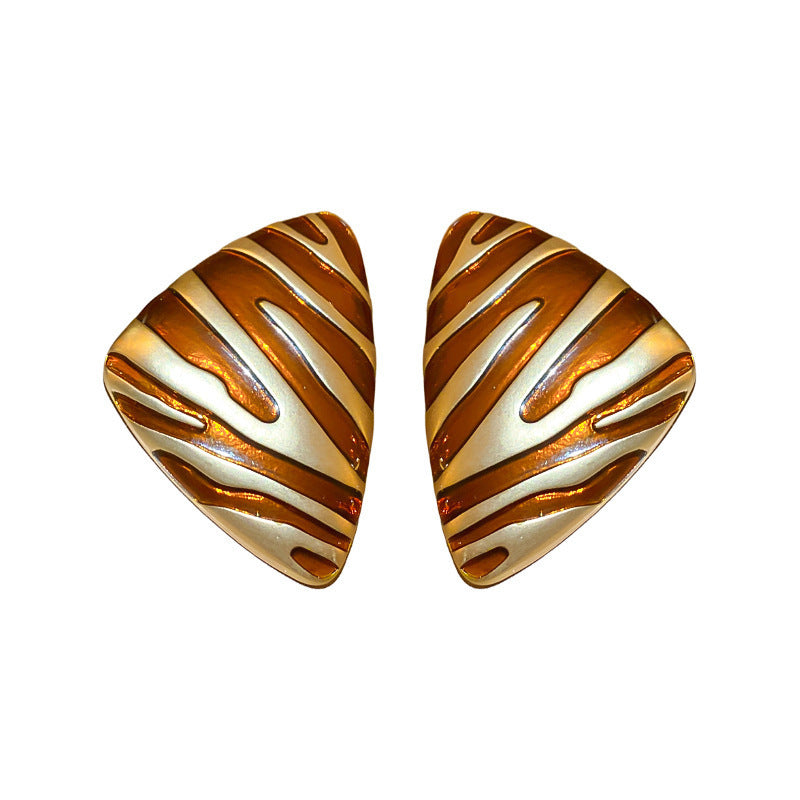 Boucles d'oreilles Vintage Triangle Huile Goutte Argent Aiguille Motif Zebra
