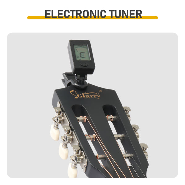 Guitare acoustique ronde noire mate de 38 pouces avec médiators, cordes, capo, étui, accordeur et sangle