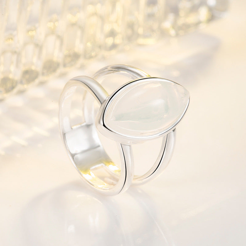 Bague Femme Style Européen et Américain avec Imitation Agate Blanche, Plaqué Argent 925