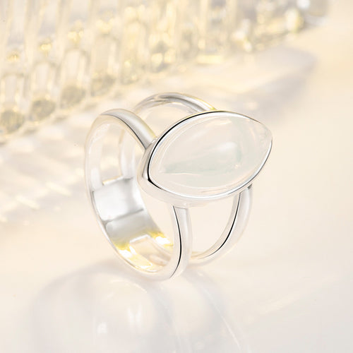 Bague Femme Style Européen et Américain avec Imitation Agate Blanche, Plaqué Argent 925