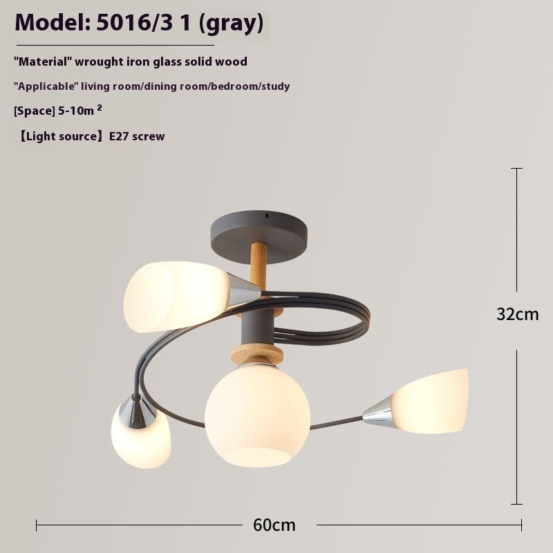 Ceiling Light Simple Restaurant Iron Droplight LED 220V Glass Shade Three-Colors - IVOIRART.COM