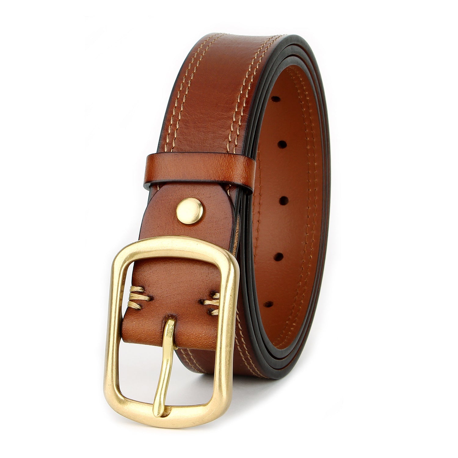 Ceinture vintage en cuir pleine fleur patiné avec boucle en laiton massif, rétro - IVOIRART.COM