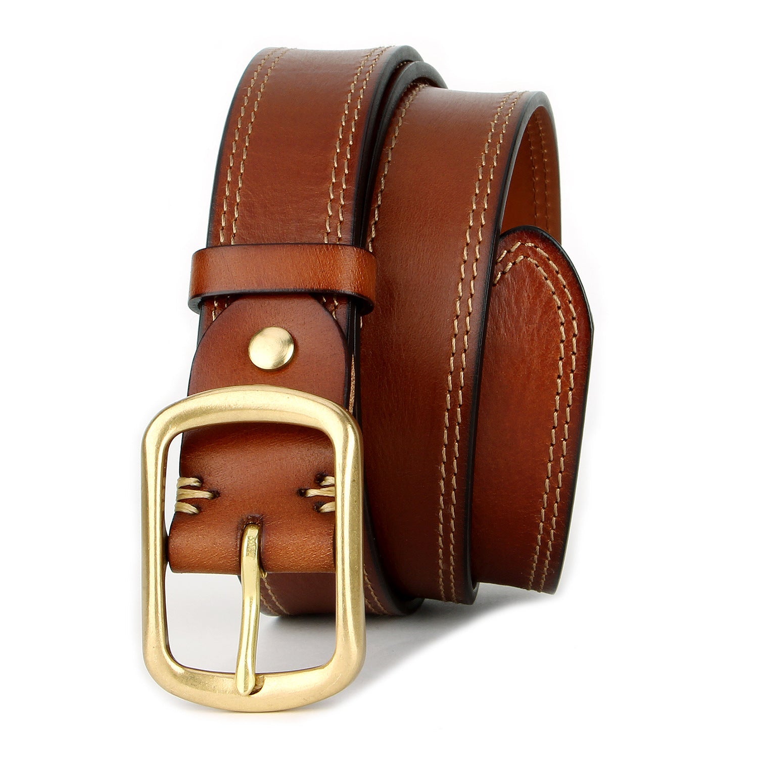 Ceinture vintage en cuir pleine fleur patiné avec boucle en laiton massif, rétro - IVOIRART.COM