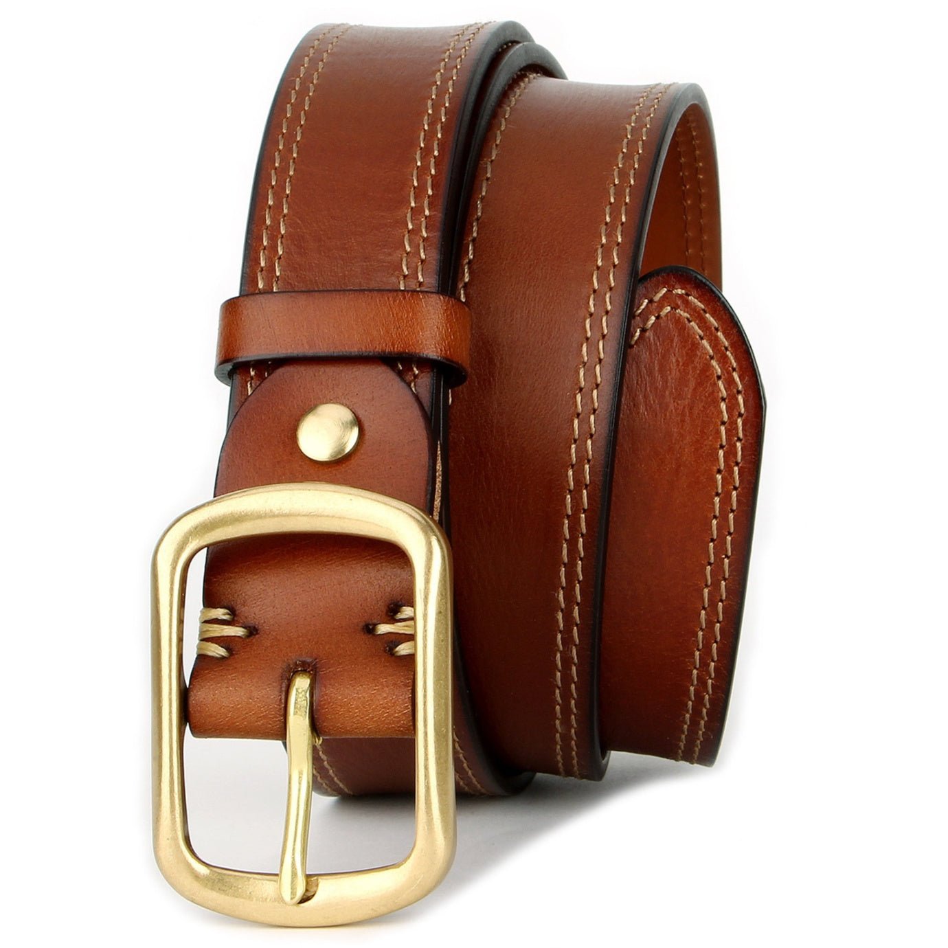Ceinture vintage en cuir pleine fleur patiné avec boucle en laiton massif, rétro - IVOIRART.COM