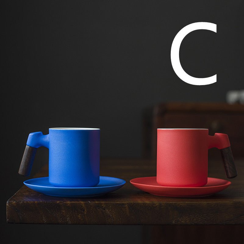 Ceramic Coffee Cup Set Simple Coffee Set With Saucer Handmade - IVOIRART.COM