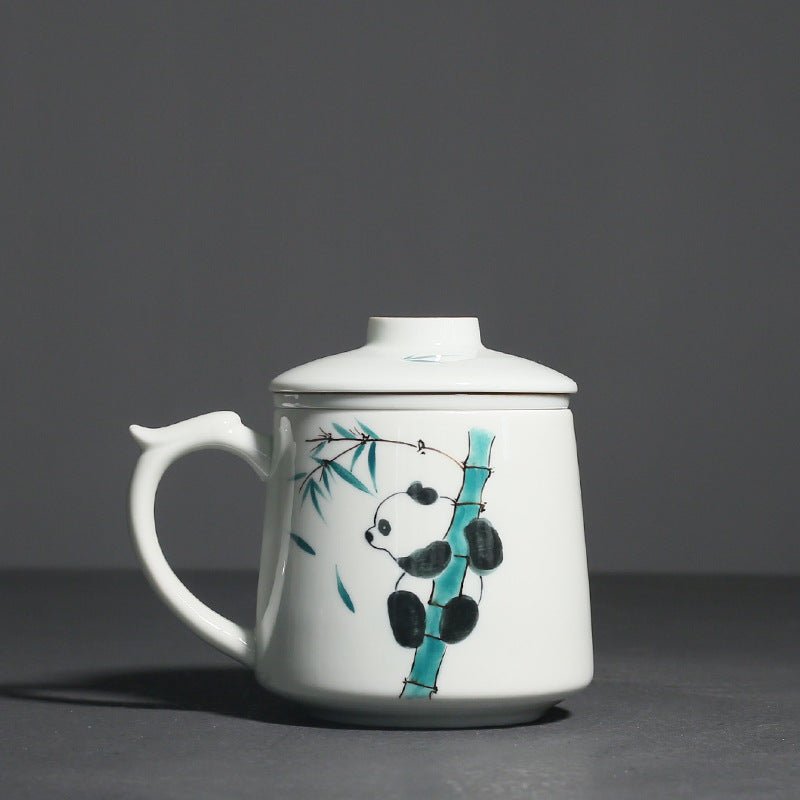 Ceramic Filter With Cover Hand Painted Cute Panda Water Cup Kung Fu Tea Set - IVOIRART.COM