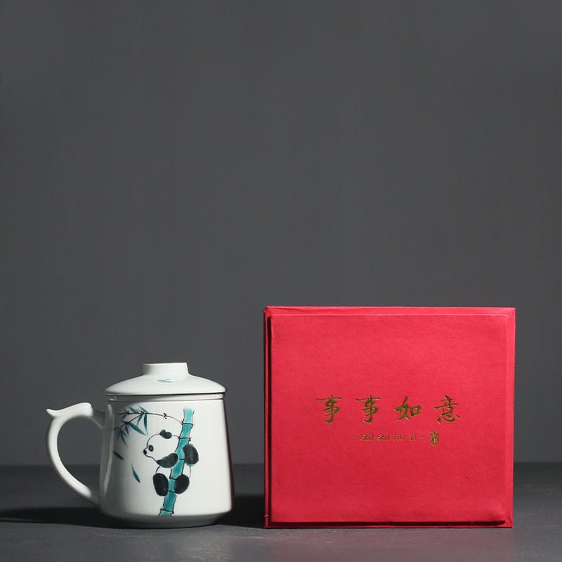 Ceramic Filter With Cover Hand Painted Cute Panda Water Cup Kung Fu Tea Set - IVOIRART.COM