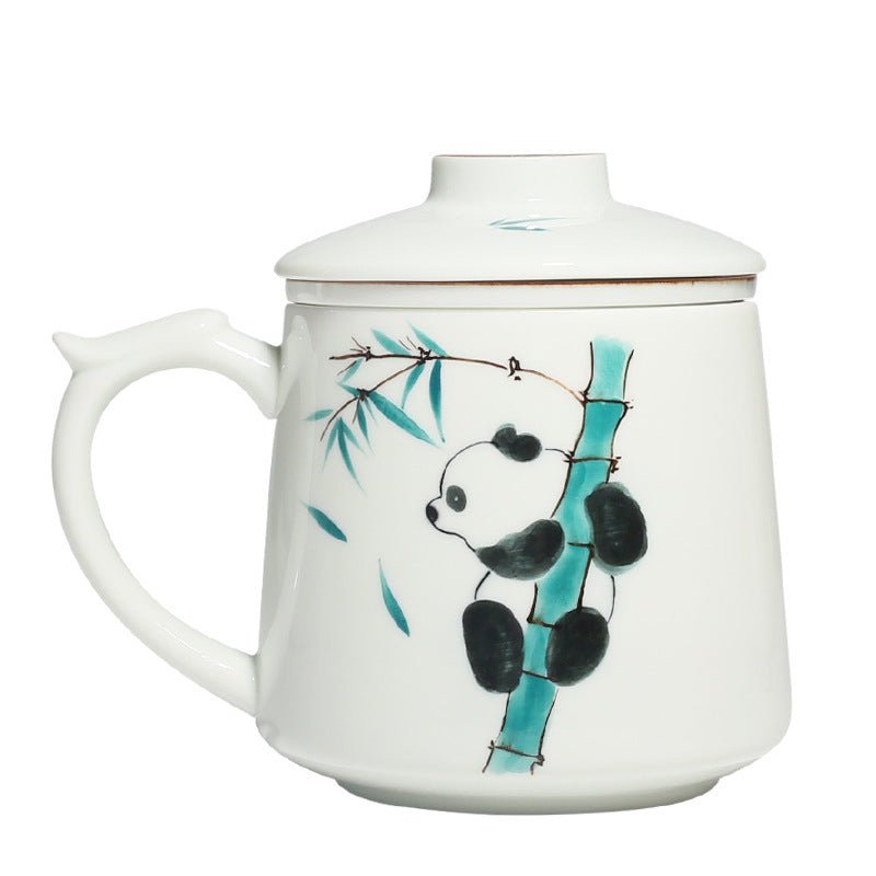 Ceramic Filter With Cover Hand Painted Cute Panda Water Cup Kung Fu Tea Set - IVOIRART.COM