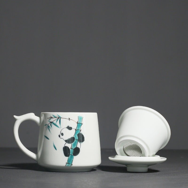 Ceramic Filter With Cover Hand Painted Cute Panda Water Cup Kung Fu Tea Set - IVOIRART.COM
