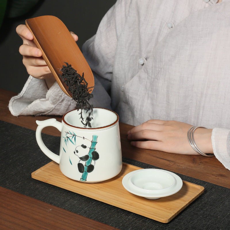 Ceramic Filter With Cover Hand Painted Cute Panda Water Cup Kung Fu Tea Set - IVOIRART.COM
