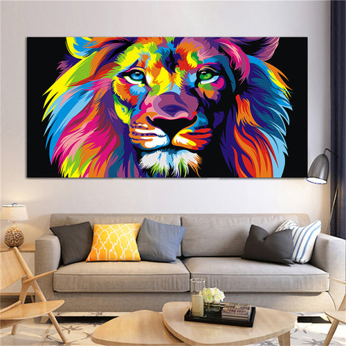 Affiche d'Art Impression Lion Coloré Toile Peinture Décor Murale Salon Maison