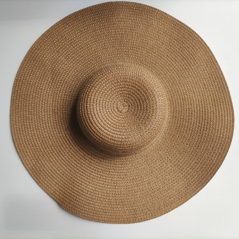 Chapeau de paille à large bord 14CM - Dôme léger anti-UV pour femme plage urbain - IVOIRART.COM