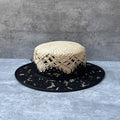 Chapeau paille raffia tressé plat, dentelle vintage, protection solaire femme M. - IVOIRART.COM