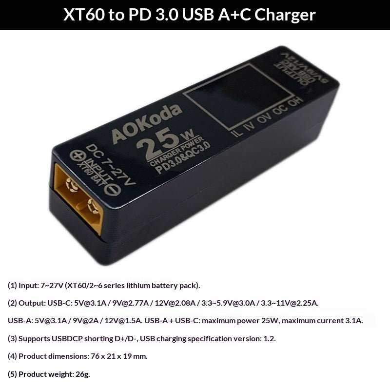 Chargeur de batterie pour drones FPV à voilure fixe avec adaptateur XT60 vers USB pour recharge rapide - IVOIRART.COM