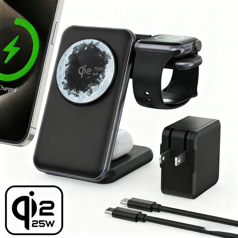 Chargeur Sans Fil 3-en-1 Pliable 25W pour Montres Connectées, Téléphones et Écouteurs - IVOIRART.COM