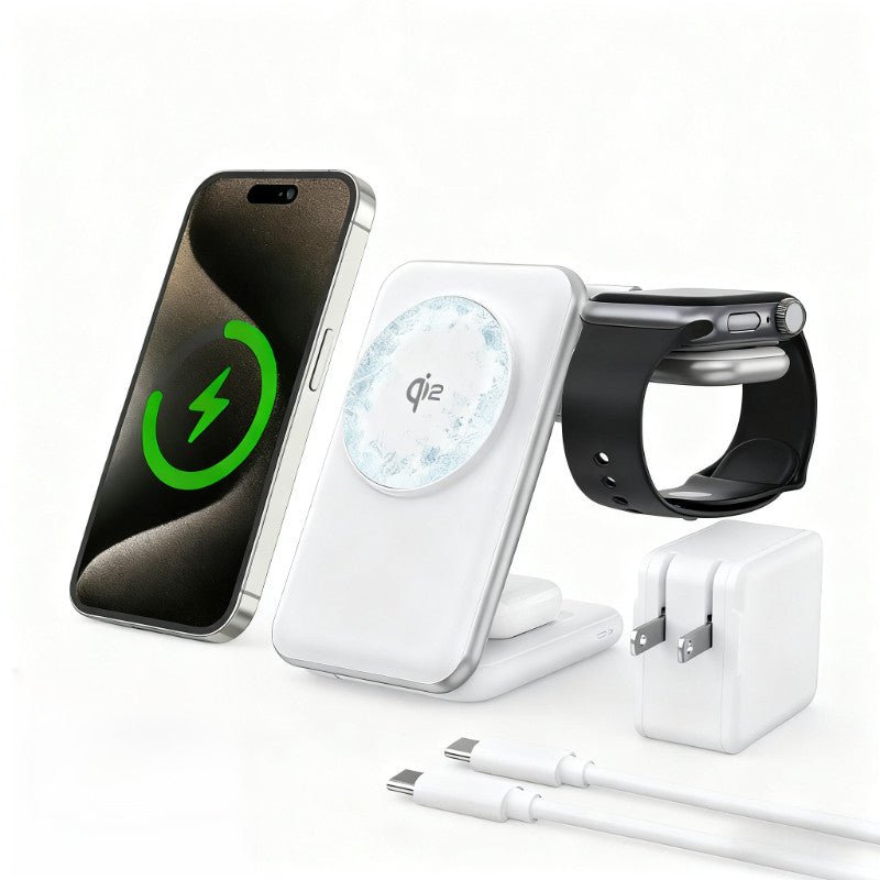 Chargeur Sans Fil 3-en-1 Pliable 25W pour Montres Connectées, Téléphones et Écouteurs - IVOIRART.COM